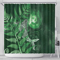 New Zealand Matariki Shower Curtain Maori Koru With Humpback Whale Green LT05 - Polynesian Pride