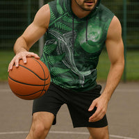 New Zealand Matariki Sleeveless Hoodie Maori Koru With Humpback Whale Green LT05 - Polynesian Pride