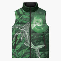 New Zealand Matariki Sleeveless Puffer Jacket Maori Koru With Humpback Whale Green LT05 Unisex Green - Polynesian Pride