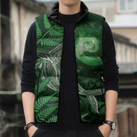 New Zealand Matariki Sleeveless Puffer Jacket Maori Koru With Humpback Whale Green LT05 - Polynesian Pride