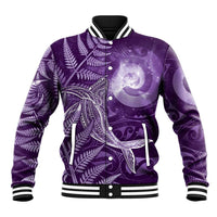 New Zealand Matariki Baseball Jacket Maori Koru With Humpback Whale Purple LT05 Unisex Purple - Polynesian Pride