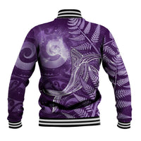 New Zealand Matariki Baseball Jacket Maori Koru With Humpback Whale Purple LT05 - Polynesian Pride