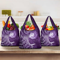 New Zealand Matariki Grocery Bag Maori Koru With Humpback Whale Purple LT05 3-pack One Size Purple - Polynesian Pride