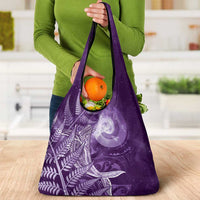 New Zealand Matariki Grocery Bag Maori Koru With Humpback Whale Purple LT05 - Polynesian Pride