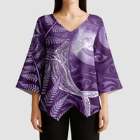 New Zealand Matariki Kimono Sleeve Blouse Maori Koru With Humpback Whale Purple LT05 - Polynesian Pride
