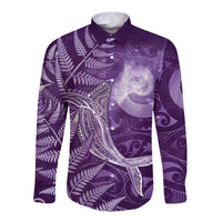 New Zealand Matariki Long Sleeve Button Shirt Maori Koru With Humpback Whale Purple LT05 Unisex Purple - Polynesian Pride