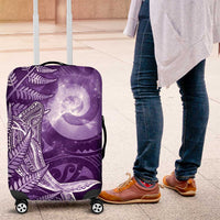 New Zealand Matariki Luggage Cover Maori Koru With Humpback Whale Purple