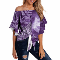 New Zealand Matariki Off Shoulder Wrap Waist Top Maori Koru With Humpback Whale Purple LT05 - Polynesian Pride