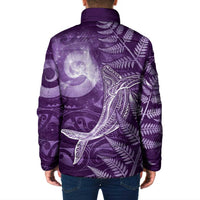 New Zealand Matariki Padded Jacket Maori Koru With Humpback Whale Purple LT05 - Polynesian Pride