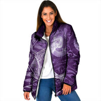 New Zealand Matariki Padded Jacket Maori Koru With Humpback Whale Purple LT05 Women Purple - Polynesian Pride