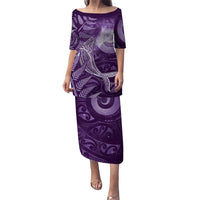 New Zealand Matariki Puletasi Maori Koru With Humpback Whale Purple LT05 Long Dress Purple - Polynesian Pride