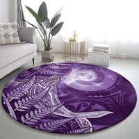 New Zealand Matariki Round Carpet Maori Koru With Humpback Whale Purple LT05 - Polynesian Pride