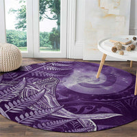 New Zealand Matariki Round Carpet Maori Koru With Humpback Whale Purple LT05 - Polynesian Pride