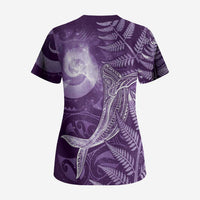 New Zealand Matariki Scrub Top Maori Koru With Humpback Whale Purple LT05 - Polynesian Pride