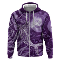 New Zealand Matariki Zip Hoodie Maori Koru With Humpback Whale Purple LT05 Zip Hoodie Purple - Polynesian Pride