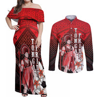 The First King Of Tonga Couples Matching Off Shoulder Maxi Dress and Long Sleeve Button Shirt Tongan Pride