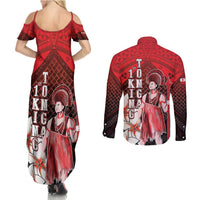 The First King Of Tonga Couples Matching Summer Maxi Dress and Long Sleeve Button Shirt Tongan Pride LT05 - Polynesian Pride