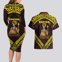 Tonga First King Couples Matching Long Sleeve Bodycon Dress and Hawaiian Shirt Ahoeitu Know Your Roots LT05 - Polynesian Pride