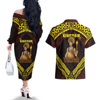 Tonga First King Couples Matching Off The Shoulder Long Sleeve Dress and Hawaiian Shirt Ahoeitu Know Your Roots LT05 - Polynesian Pride
