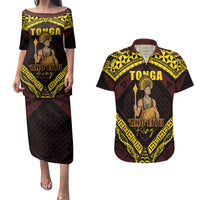 Tonga First King Couples Matching Puletasi and Hawaiian Shirt Ahoeitu Know Your Roots LT05 Maroon - Polynesian Pride