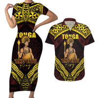 Tonga First King Couples Matching Short Sleeve Bodycon Dress and Hawaiian Shirt Ahoeitu Know Your Roots LT05 Maroon - Polynesian Pride