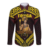 Tonga First King Long Sleeve Button Shirt Ahoeitu Know Your Roots LT05 Unisex Maroon - Polynesian Pride
