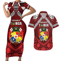 Tonga Emancipation Day Couples Matching Short Sleeve Bodycon Dress and Hawaiian Shirt Tongan Kupesi Pattern LT05 Red - Polynesian Pride