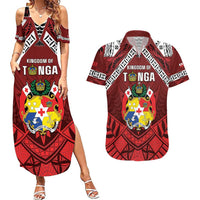 Tonga Emancipation Day Couples Matching Summer Maxi Dress and Hawaiian Shirt Tongan Kupesi Pattern LT05 Red - Polynesian Pride
