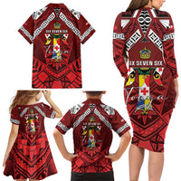 Tonga Emancipation Day Family Matching Long Sleeve Bodycon Dress and Hawaiian Shirt Tongan Kupesi Pattern