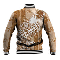 Tonga Kupesi Ngatu Baseball Jacket Vintage Brown Plumeria LT05 - Polynesian Pride