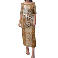 Tonga Kupesi Ngatu Family Matching Puletasi and Hawaiian Shirt Vintage Brown Plumeria