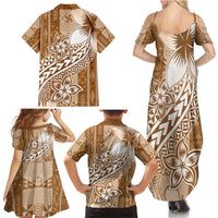 Tonga Kupesi Ngatu Family Matching Summer Maxi Dress and Hawaiian Shirt Vintage Brown Plumeria