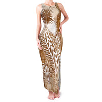 Tonga Kupesi Ngatu Family Matching Tank Maxi Dress and Hawaiian Shirt Vintage Brown Plumeria