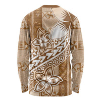Tonga Kupesi Ngatu Long Sleeve Shirt Vintage Brown Plumeria LT05 - Polynesian Pride