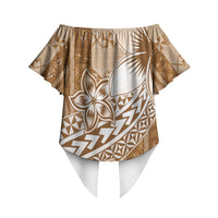 Tonga Kupesi Ngatu Off Shoulder Wrap Waist Top Vintage Brown Plumeria LT05 - Polynesian Pride