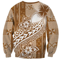 Tonga Kupesi Ngatu Sweatshirt Vintage Brown Plumeria LT05 - Polynesian Pride