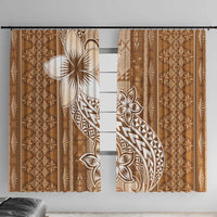 Tonga Kupesi Ngatu Window Curtain Vintage Brown Plumeria LT05 With Hooks Brown - Polynesian Pride