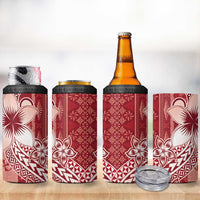 Tonga Kupesi Ngatu 4 in 1 Can Cooler Tumbler Vintage Red Plumeria LT05 - Polynesian Pride