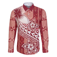 Tonga Kupesi Ngatu Family Matching Puletasi and Hawaiian Shirt Vintage Red Plumeria
