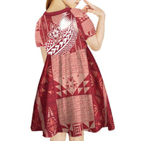 Tonga Kupesi Ngatu Kid Short Sleeve Dress Vintage Red Plumeria LT05 - Polynesian Pride