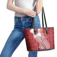 Tonga Kupesi Ngatu Leather Tote Bag Vintage Red Plumeria