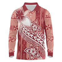 Tonga Kupesi Ngatu Long Sleeve Polo Shirt Vintage Red Plumeria