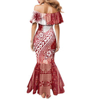 Tonga Kupesi Ngatu Mermaid Dress Vintage Red Plumeria