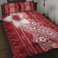 Tonga Kupesi Ngatu Quilt Bed Set Vintage Red Plumeria