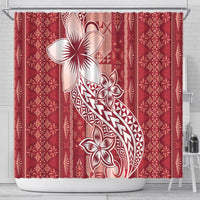 Tonga Kupesi Ngatu Shower Curtain Vintage Red Plumeria