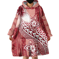 Tonga Kupesi Ngatu Wearable Blanket Hoodie Vintage Red Plumeria