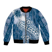Tonga Kupesi Ngatu Bomber Jacket Vintage Blue Plumeria