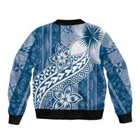 Tonga Kupesi Ngatu Bomber Jacket Vintage Blue Plumeria