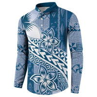 Tonga Kupesi Ngatu Button Sweatshirt Vintage Blue Plumeria LT05 - Polynesian Pride