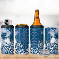 Tonga Kupesi Ngatu 4 in 1 Can Cooler Tumbler Vintage Blue Plumeria LT05 - Polynesian Pride